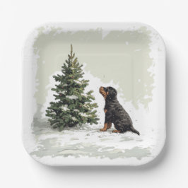 Kerstmis Rottweiler Hond Kerstboom Papieren Bordje