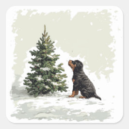 Kerstmis Rottweiler Hond Kerstboom Vierkante Sticker