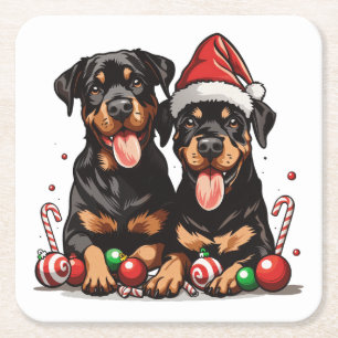 Kerstmis Rottweiler hond Kerstman Kartonnen Onderzetters