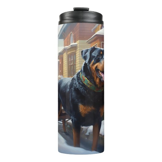 Kerstmis Rottweiler Kerstseizoen Thermosbeker (Voorkant)
