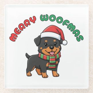Kerstmis Rottweiler Onderzetter: Prettig Woofmas Glazen Onderzetter