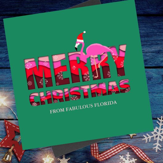 Kerstmis Roze Flamingo Aangepaste Vakantie  Feestdagenkaart