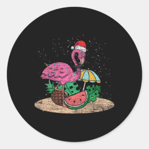 Kerstmis Roze Flamingo Hawaii Zomer Tropisch Kerst Ronde Sticker