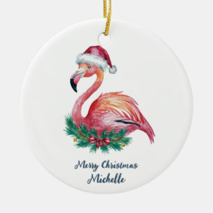 Kerstmis Roze Flamingo Persoonlijk Keramisch Ornament