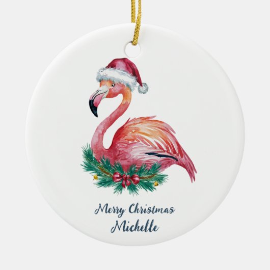 Kerstmis Roze Flamingo Persoonlijk Keramisch Ornament (Voorkant)