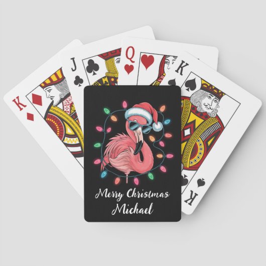 Kerstmis Roze Flamingo Persoonlijk Pokerkaarten (Achterkant)