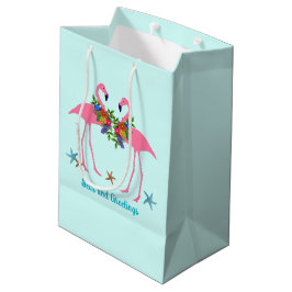 Kerstmis Roze Flamingo's Zee & Groeten Medium Cadeauzakje