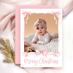 Kerstmis roze fotokaart feestdagenkaart