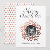 Kerstmis Roze Gouden Krans Foto Feestdagenkaart (Voorkant / Achterkant)