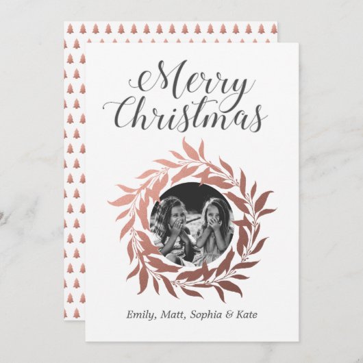 Kerstmis Roze Gouden Krans Foto Feestdagenkaart (Voorkant / Achterkant)
