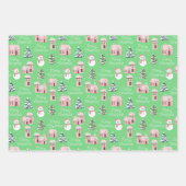 Kerstmis roze huisje dennenboom besneeuwd winter inpakpapier vel (Voorkant 3)