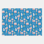 Kerstmis roze huisje dennenboom besneeuwd winter inpakpapier vel (Voorkant 2)