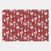 Kerstmis roze huisje dennenboom besneeuwd winter inpakpapier vel (Voorkant)