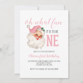 Kerstmis Roze Kerstman Eerste Verjaardag Kaart (Voorkant)