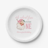 Kerstmis Roze Kerstman Eerste Verjaardag Papieren Bordje (Voorkant)