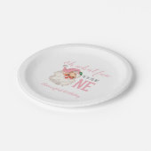 Kerstmis Roze Kerstman Eerste Verjaardag Papieren Bordje (Gekanteld)