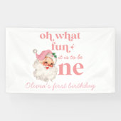 Kerstmis Roze Kerstman Eerste Verjaardag Spandoek (Horizontaal)