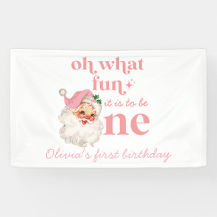 Kerstmis Roze Kerstman Eerste Verjaardag Spandoek