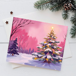 Kerstmis Roze Kerstmis | Waterverf Kerstkaart Feestdagenkaart