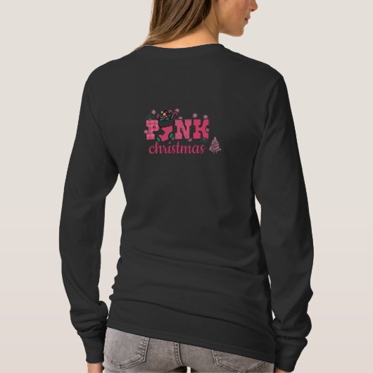 Kerstmis Roze Krans T-shirt met Lange Mouwen (Achterkant)