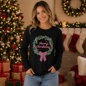 Kerstmis Roze Krans T-shirt met Lange Mouwen