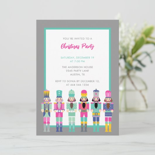 KERSTMIS ROZE NOTENKRAKER UITNODIGING (Staand voorkant)