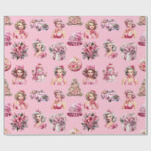 Kerstmis roze Pin-Up Doll, het Ontwerp van de boom Cadeaupapier (Vlak)