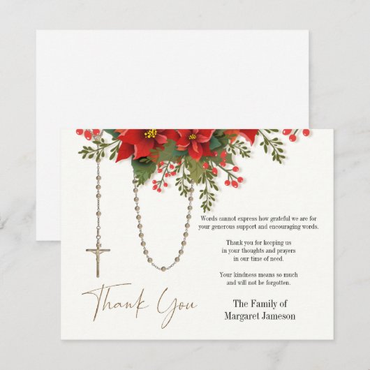 Kerstmis rozenkrans begrafenis condoleance sympath bedankkaart (Voorkant / Achterkant)