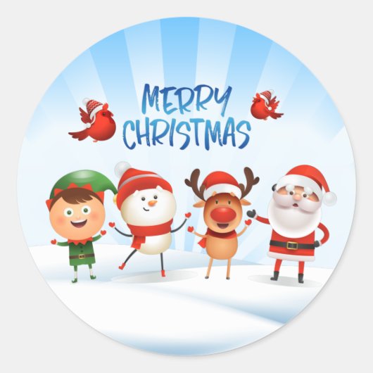 Kerstmis Rudolf The Reindeer en Vrienden Ronde Sticker (Voorkant)