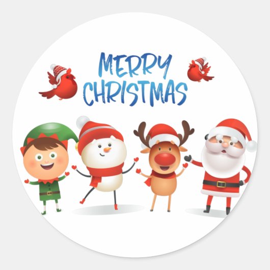 Kerstmis Rudolf The Reindeer en Vrienden Ronde Sticker (Voorkant)