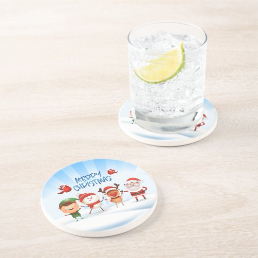 Kerstmis Rudolf The Reindeer en Vrienden Zandsteen Onderzetter (Zijkant)