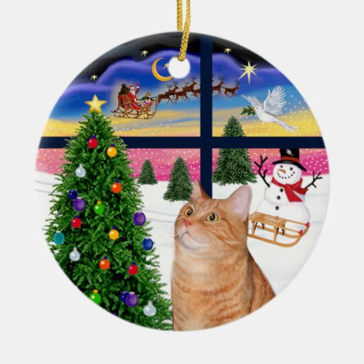 Kerstmis Ruit - Oranje lapjeskat Keramisch Ornament (Voorkant)