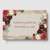 Kerstmis Rustic Boho Floral Burgundy Gold Burlap Gastenboek (Voorkant)
