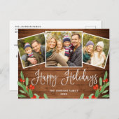 Kerstmis Rustic Wood 3 PHOTO Greeting Holiday Briefkaart (Voorkant / Achterkant)