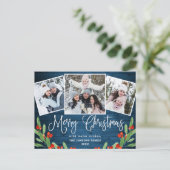 Kerstmis Rustic Wood 3 PHOTO Greeting Holiday Briefkaart (Staand voorkant)