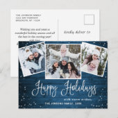 Kerstmis Rustic Wood 3 PHOTO Greeting Holiday Briefkaart (Voorkant / Achterkant)