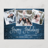 Kerstmis Rustic Wood 3 PHOTO Greeting Holiday Briefkaart (Voorkant)