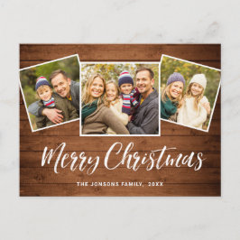Kerstmis Rustic Wood 3 PHOTO Greeting Holiday Briefkaart