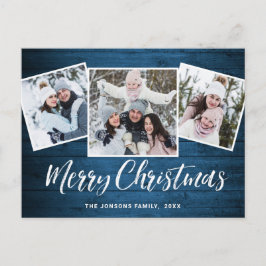 Kerstmis Rustic Wood 3 PHOTO Greeting Holiday Briefkaart