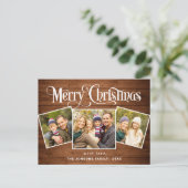 Kerstmis Rustic Wood 3 PHOTO Greeting Holiday Briefkaart (Staand voorkant)