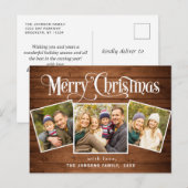 Kerstmis Rustic Wood 3 PHOTO Greeting Holiday Briefkaart (Voorkant / Achterkant)