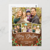 Kerstmis Rustic Wood 4 PHOTO Greeting Holiday Briefkaart (Voorkant / Achterkant)