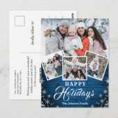 Kerstmis Rustic Wood 4 PHOTO Greeting Holiday Briefkaart (Voorkant / Achterkant)