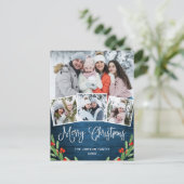 Kerstmis Rustic Wood 4 PHOTO Greeting Holiday Briefkaart (Staand voorkant)