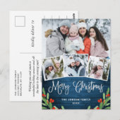 Kerstmis Rustic Wood 4 PHOTO Greeting Holiday Briefkaart (Voorkant / Achterkant)