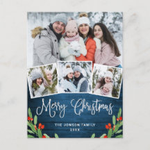 Kerstmis Rustic Wood 4 PHOTO Greeting Holiday