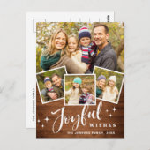 Kerstmis Rustic Wood 4 PHOTO Greeting Holiday Briefkaart (Voorkant / Achterkant)