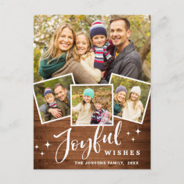 Kerstmis Rustic Wood 4 PHOTO Greeting Holiday Briefkaart