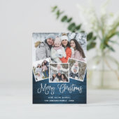 Kerstmis Rustic Wood 4 PHOTO Greeting Holiday Briefkaart (Staand voorkant)