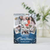 Kerstmis Rustic Wood 4 PHOTO Greeting Holiday Briefkaart (Staand voorkant)